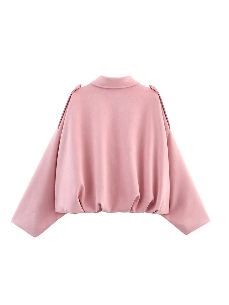 Women Suede Bomber Jacket Spring Long Sleeve