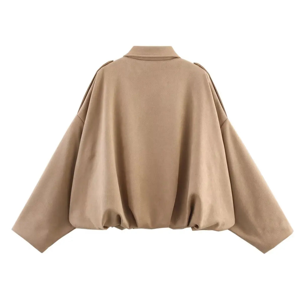 Women Suede Bomber Jacket Spring Long Sleeve