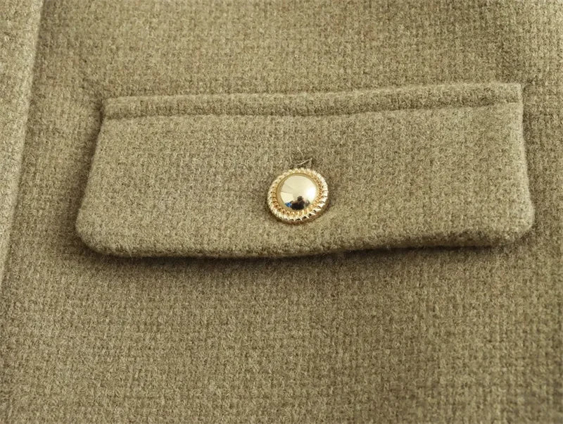 Cropped Tweed Jacket Woman Coat Button Long Sleeve Elegant Jackets