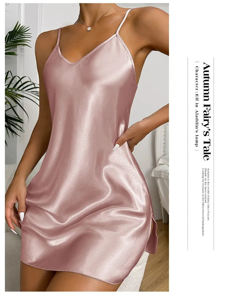 Valentine's Day sexy backless ice silk slip dress summer pajamas