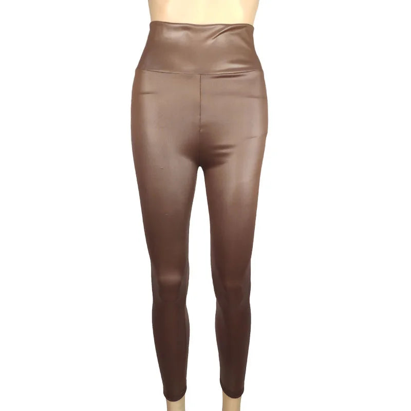 Women's Tight Pants With High Waist Faux Leather Texture Long Pants