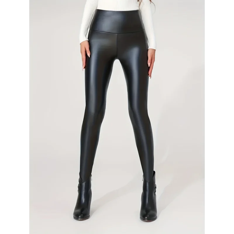 Women's Tight Pants With High Waist Faux Leather Texture Long Pants