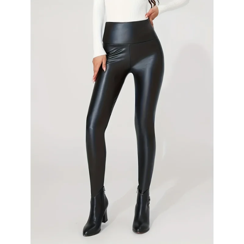 Women's Tight Pants With High Waist Faux Leather Texture Long Pants