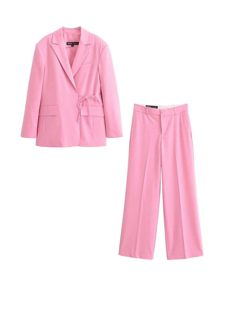 Women Summer Pant Suits Casual Solid Blazers Coats and Trousers Female