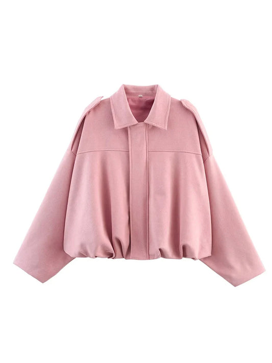 Women Suede Bomber Jacket Spring Long Sleeve