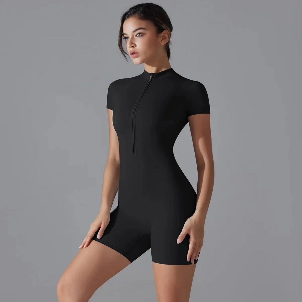 Yoga Set Women's Jumpsuits One-Piece Suit Zipper Short